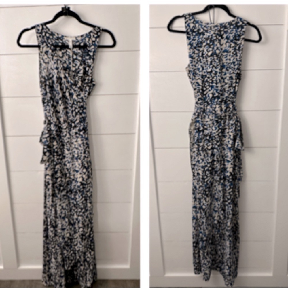 LEITH blue-black maxi length wrap sleeveless dress. MED - Picture 2 of 9